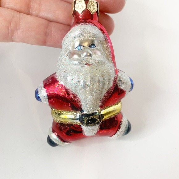 Star Shaped Santa Christmas Glitter Glass Ornament Tree 3 Inch - Picture 5 of 5